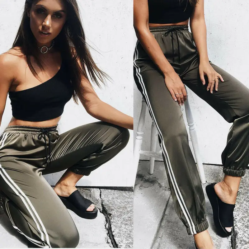 Hot Women Casual Harem Pants Loose Trousers For Black Spring Sweatpants Striped Side Sweat Female Plus Size M-XL | Женская одежда