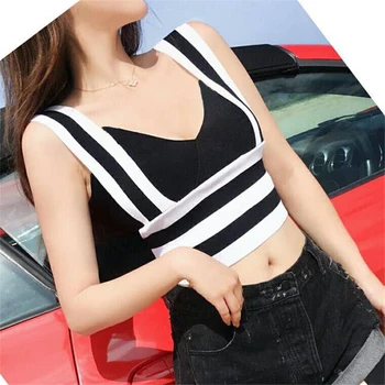 

ATHVOTAR Striped Tube Top For Women Bra Tops Korean Camisole Sexy Backless Lingerie Fashion Street Striped Knitted Tops