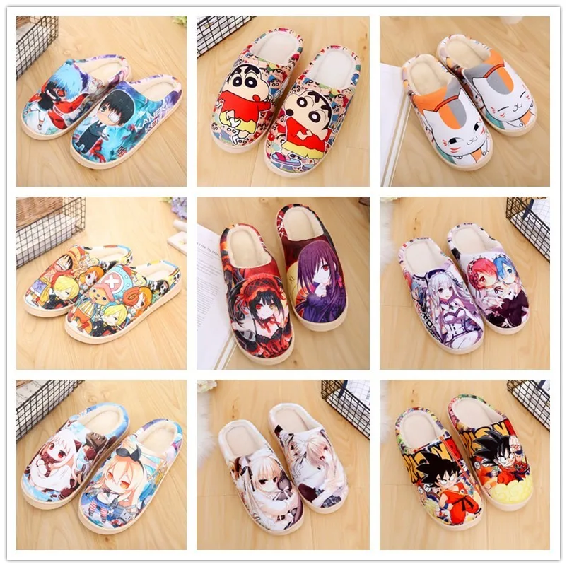 

Unisex lovely Home Slippers Warm Cartoon Anime ONE PIECE Pokemon Warm Shoes Cosplay Cartoon Cotton slippers shoes Winter.