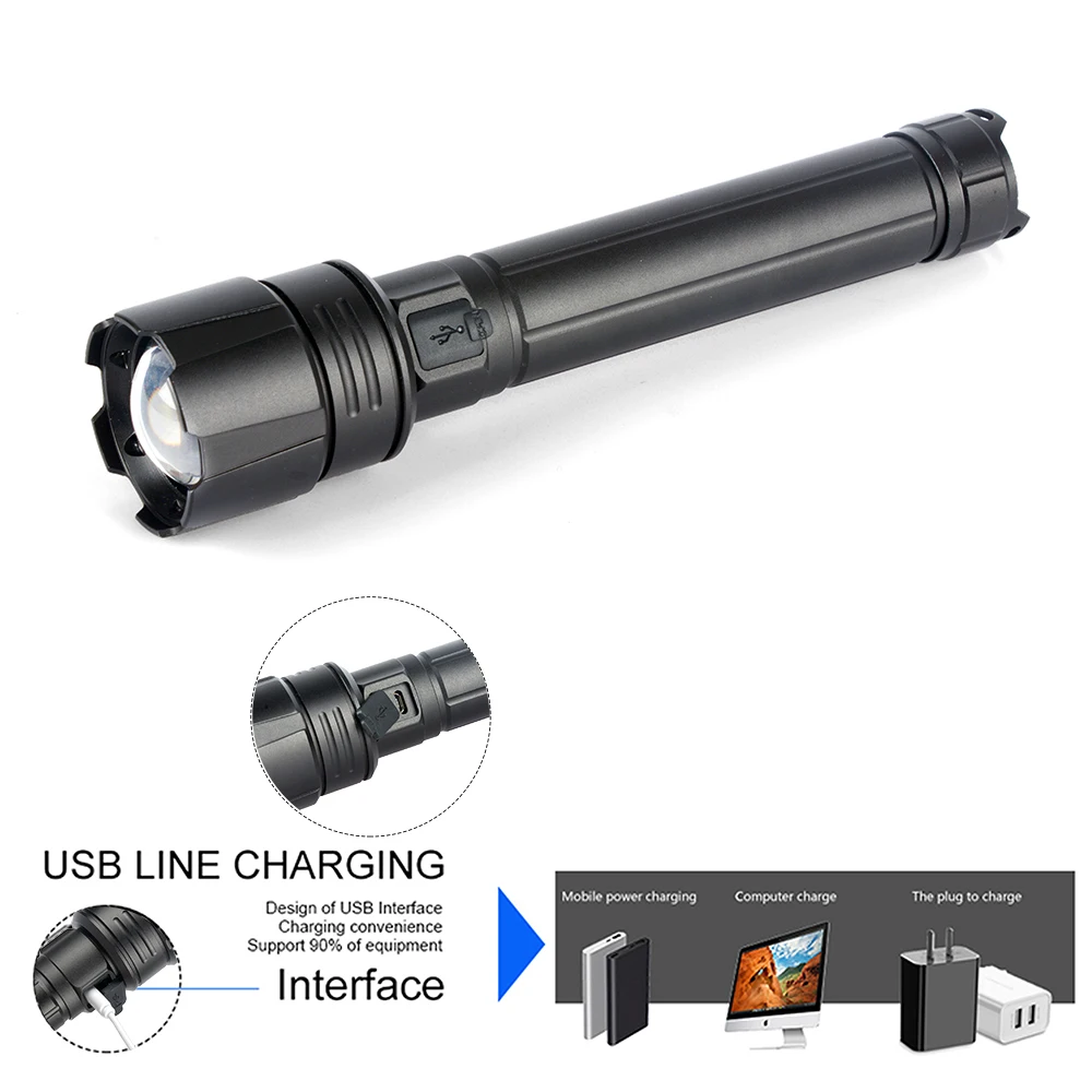 Super Poderosa Lanterna 26650 Recarregável Tática Usb Flash Luz Tocha Cree Xhp70.2 Xhp90.2 Led 20 Super lanterna poderosa de led xhp90.2, lanterna