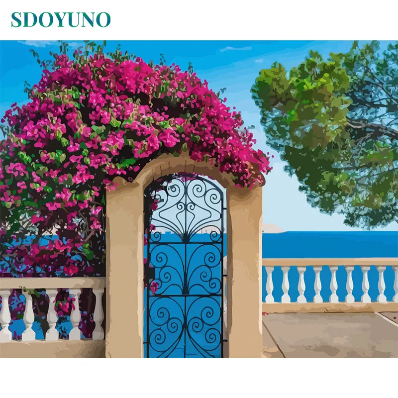 

SDOYUNO Painting By Numbers Flower and seascape 60x75cm DIY Frameless Oil pictures by numbers on canvas Home Decor Digital