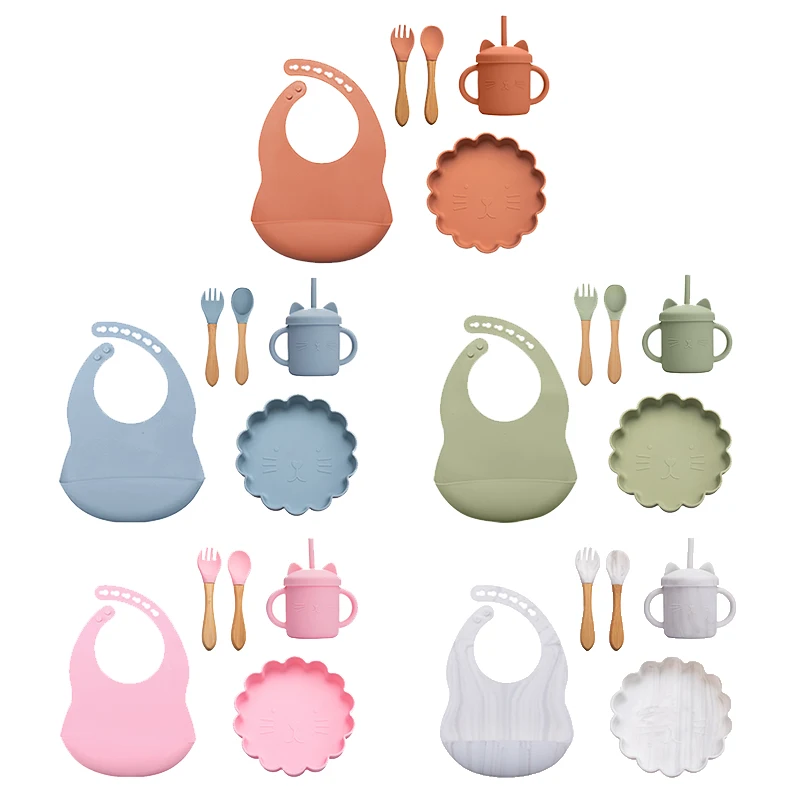 

5 шт./компл. из мультфильма «Лев», детская посуда для кормления, водонепроницаемая доска, Пищевая силиконовая посуда, детская посуда