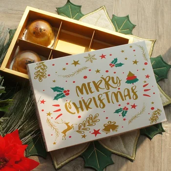 

22*15*5cm 5pcs Gold Star Merry Christmas Paper Box As Macaron Chocolate Cookie Christmas Party Handmade Gifts Packaging