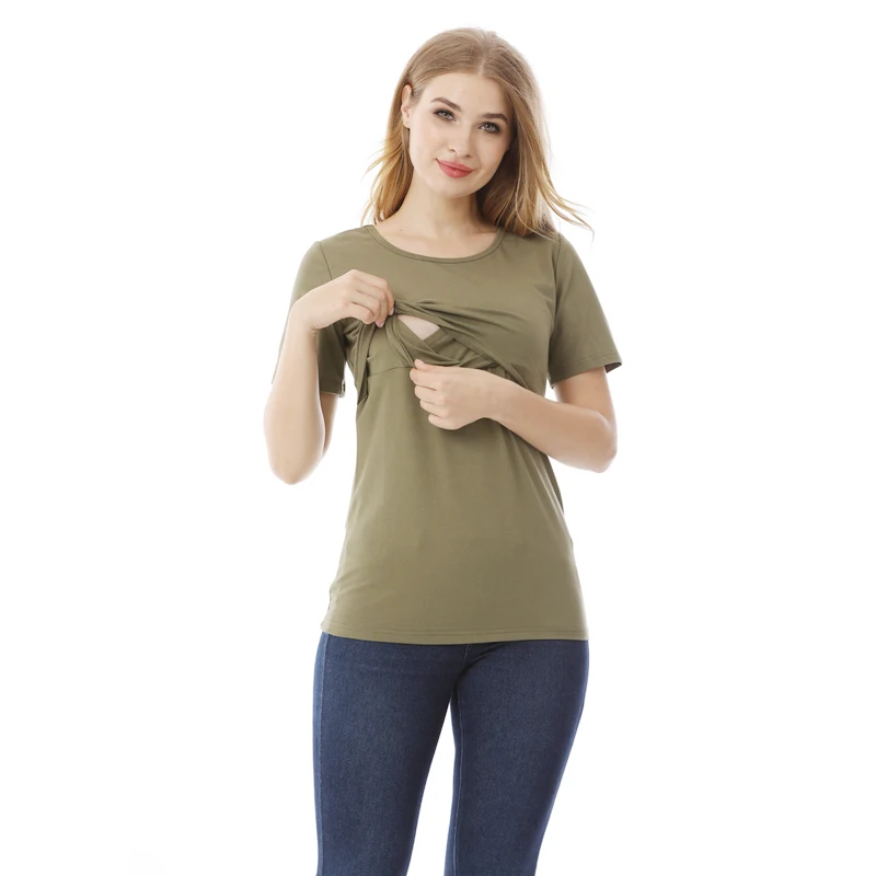 Mommy Nursing T-shirt Maternity Tops Breastfeeding Clothes Short Sleeve Cotton Shirt Lactation Blouse Big Size S-XXL 2