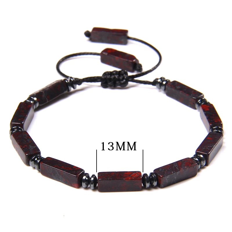 Trendy Men's Bracelet Braid Square Tube Shape Natural Bloodstone Beads Bracelet - Image 2