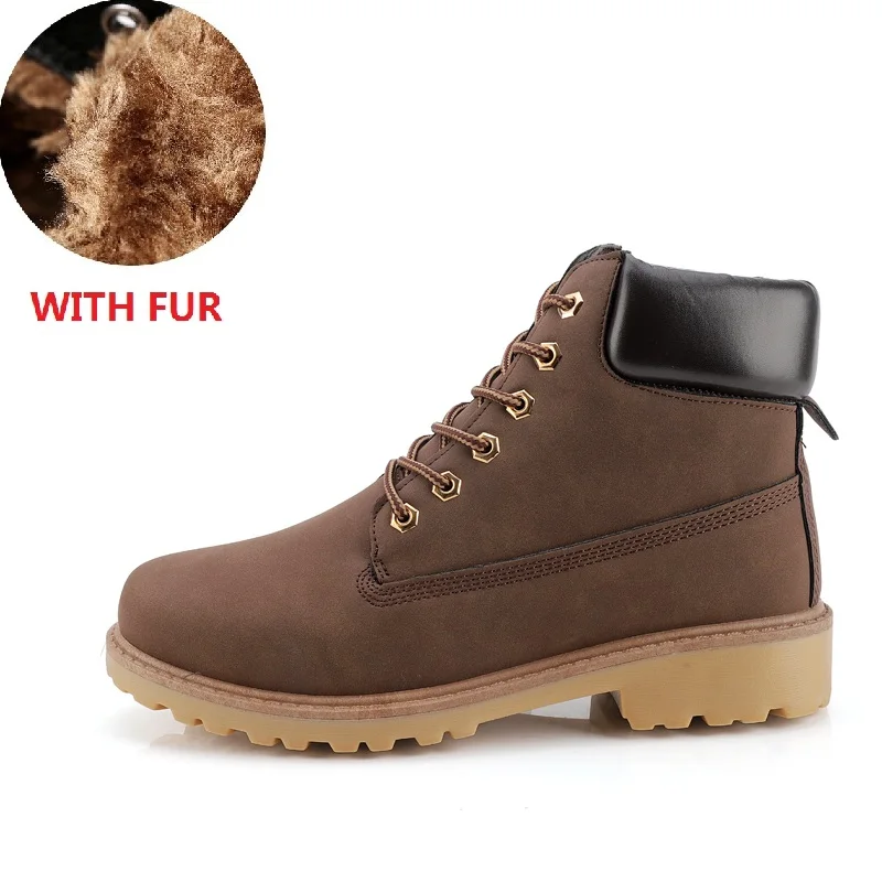 Coturno/черные мужские ботинки с высоким берцем; кожаные зимние ботинки; мужские водонепроницаемые ботинки с мехом; сохраняющие тепло; ботинки timber Bot; обувь для отдыха - Цвет: Brown with fur
