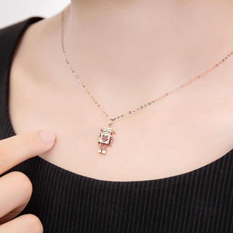 Aazuo 18K Rose Gold Natural Ruby Real Diamonds Fashion Lovely Move Robot Pendent with Chain Necklace gifted for Women Au750