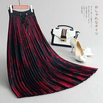 

Sexy Skirts Summer Spring 2019 Women Long Metallic Silver Maxi Pleated Skirt Midi Skirt High Waist Elascity Casual Party Skirt
