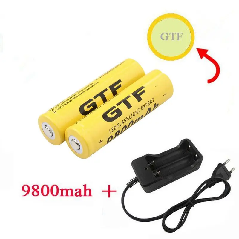 GTF 18650 батарея 9800mAh 3,7 V литий-ионная аккумуляторная батарея для фонарика+ EU/US литий-ионная батарея зарядное устройство аккумулятор