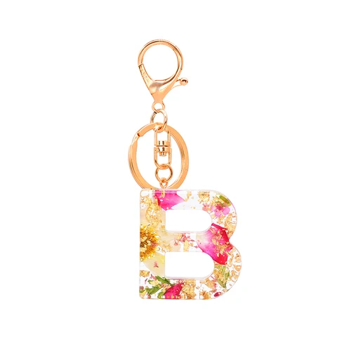 Dried Flower Letter Keychain Creative Colorful 26 English Letter Initial Resin Handbag Keyring Accessories For Women