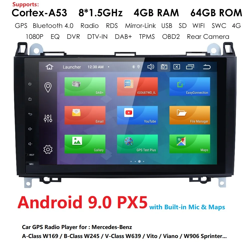##BUY 4GB+64GB Car Multimedia Player Android 9.0 Car DVD GPS for Mercedes Benz Sprinter W169 B200 B class Car Radio Autoradio (no dvd)