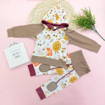 

Baby Girl 0-24M Spring Autumn Long sleeve Animal print Hoodie + pant clothes set boy outfits