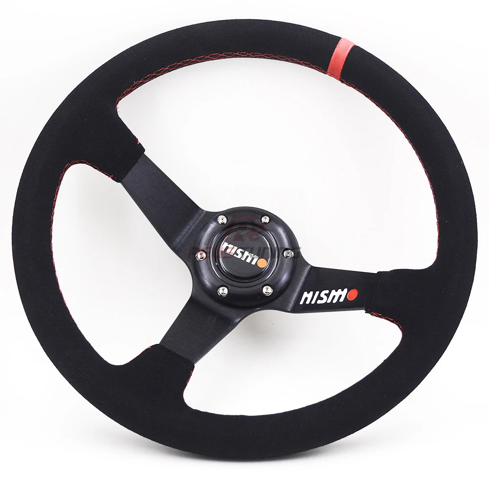 350mm Deep Dish 6 Bolt Suede Leather JDM Sport Racing Drifting Steering Wheel US 