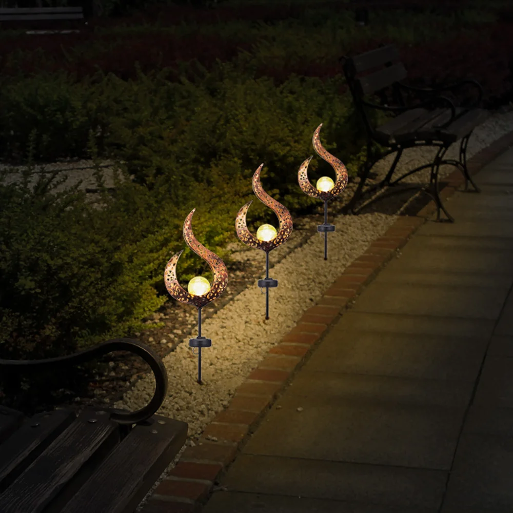 Солнечный светодиодный фонарь Водонепроницаемый IP55 Ретро Железный Сад уличная газонная лампа садовый пейзаж Декор освещение Солнце Луна угол пламени