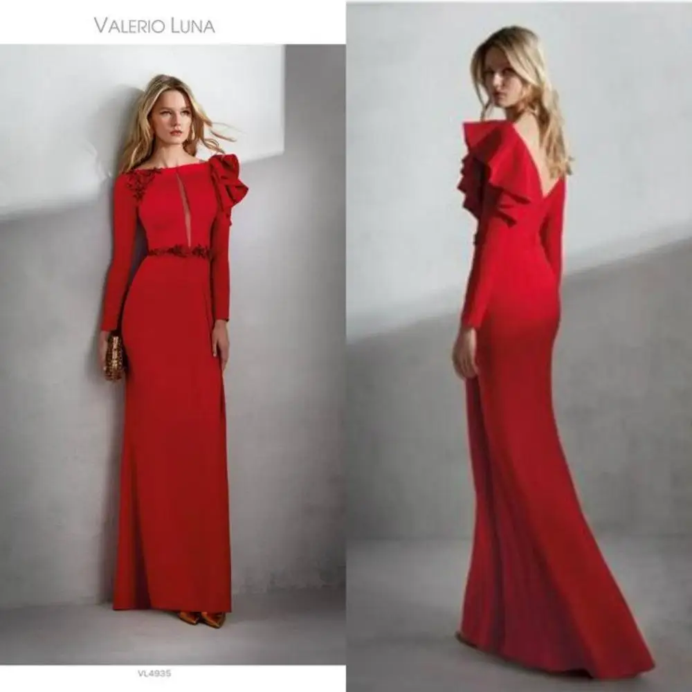 Moeder Van De Bruid Jurken Bateau Hals 3D Bloemen Geappliceerd Kralen Lange Mouwen Bruiloft Gast Gown V Terug Ruffle Floor lengte Moeder Van De Bruid Jurken Bateau Hals 3D Bloemen Geappliceerd Kralen Lange Mouwen Bruiloft Gast Gown V Terug Ruffle Floor lengte