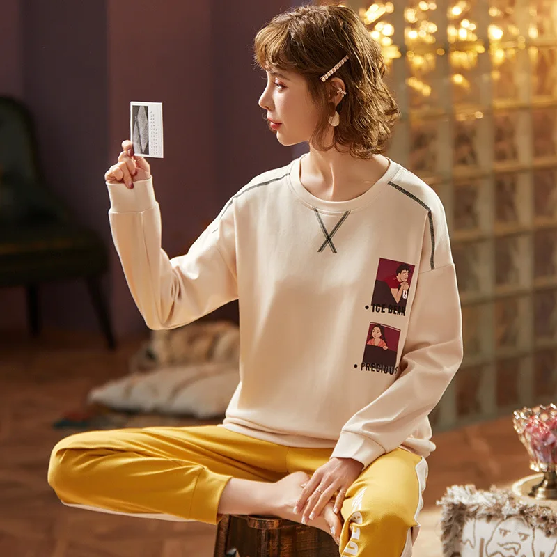 

Beauty Dream Yee Pajamas Women's Spring And Autumn Pure Cotton Long Sleeve-Go out Students Casual All Cotton Suit Tracksuit