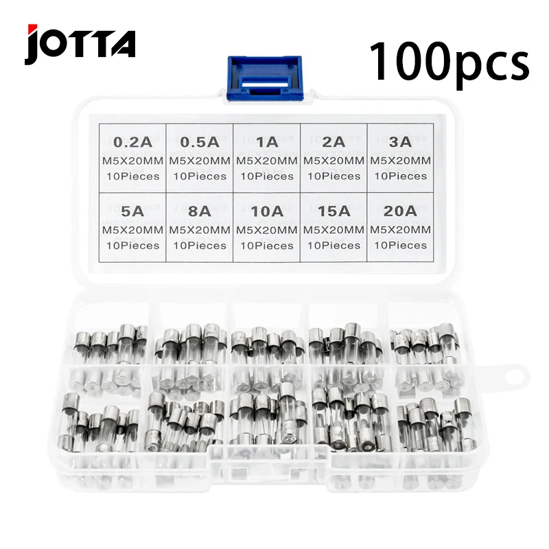 

100Pcs Quick Blow Glass Tube Fuse Assorted Kits Fast-blow Glass Fuses 5×20mm