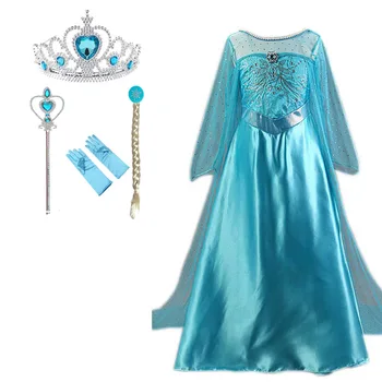 

Multicolor Girls Elsa Dress With Crown Set Summer Sequins Swing Snow Queen Party Princess Costume Children Girl Fancy Dress