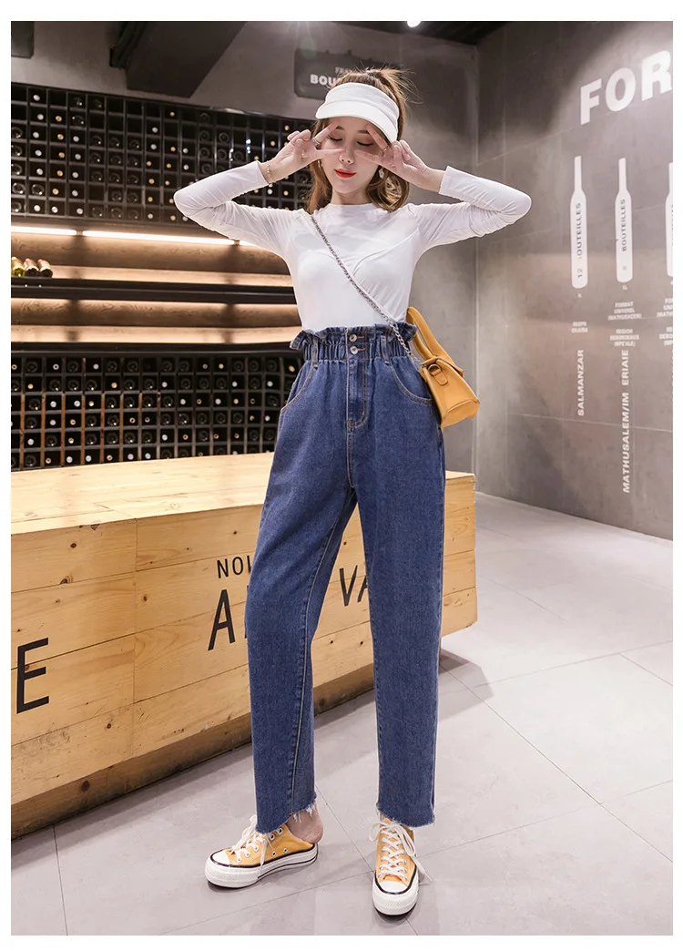 Photo Shoot Autumn And Winter New Style High-waisted Loose-Fit Flounced Large Size Dress 200 Jeans Trousers Women's