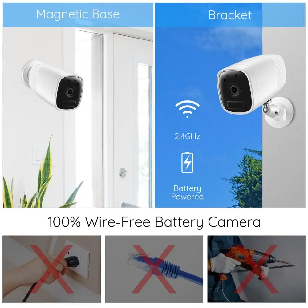 ZOSI 1080P Security IP Wifi Video Led Cam Intercom CCTV Camera Rechargeable Battery with Detector Sensor USB Plug in Door