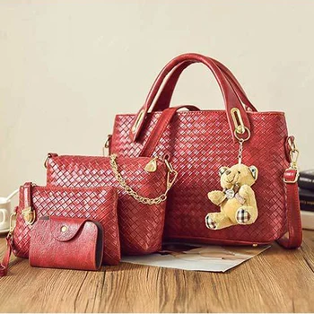 

Women Fashion PU Leather Handbag European American 2019 Summer New Four-piece Mother Bag Bear Single Shoulder