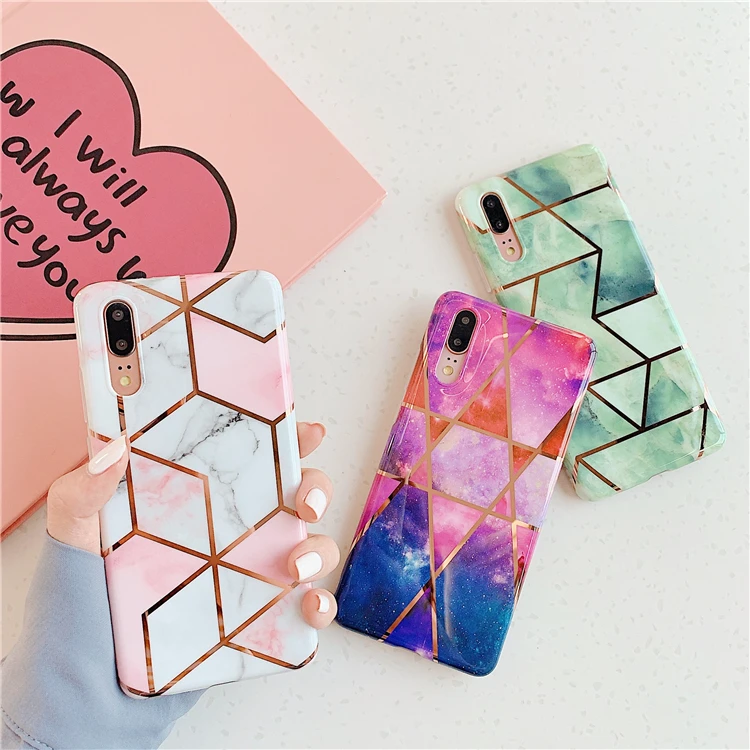 HXM покрытие геометрический мрамор чехол для телефона для huawei P30 P20 Lite Pro mate 20 Pro глянцевый мягкий IMD роскошный чехол на заднюю панель телефона