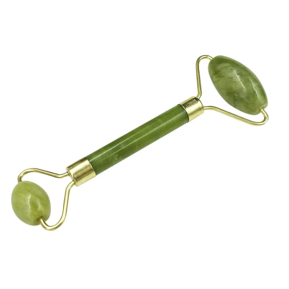 

Double Green Emerald Elliptical Roller Massager Eye Neck Health Care Thin Face jade beauty massager OPP Packaging