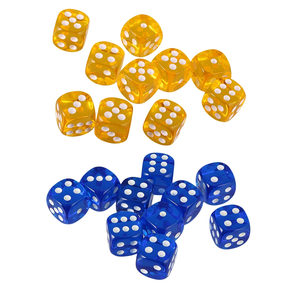 Pack of 20pcs Acrylic Six Sided D6 Dice for DND TRPG Party Board Game Toys 