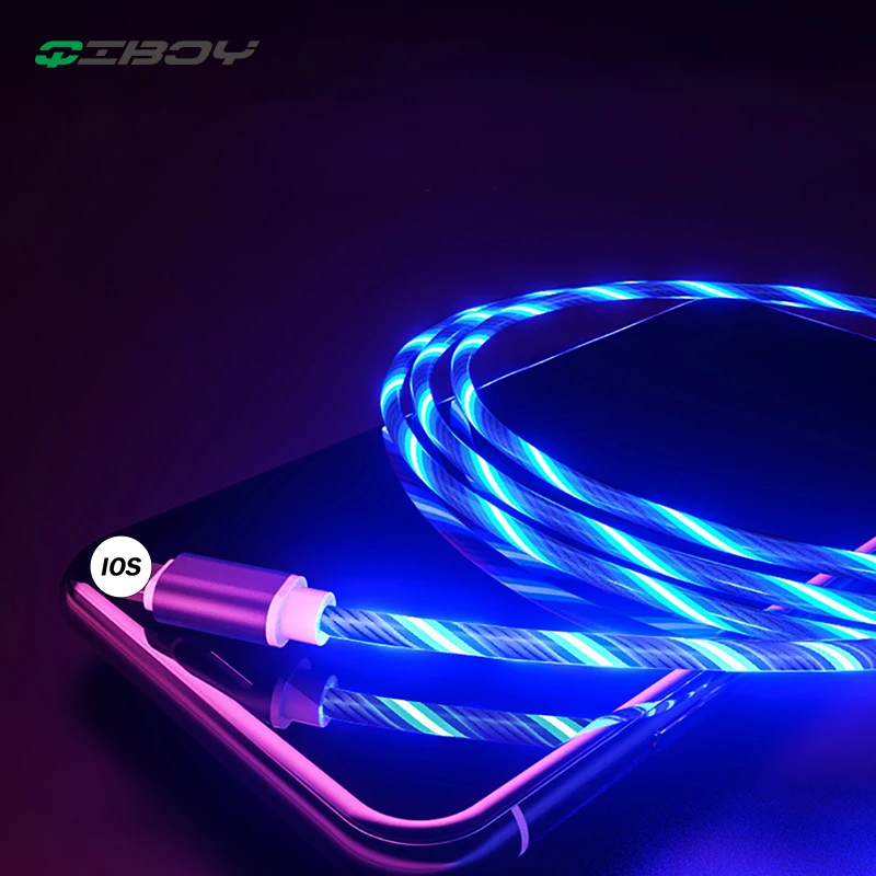 Светящийся usb-кабель струящийся светодиодный кабель синхронизации данных USB зарядное устройство тип C/Micro Usb/8 контактный кабель для зарядки для iPhone Android samsung S9 зарядный шнур