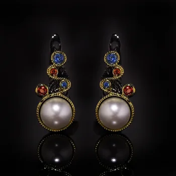 

2020 Vintage Italian Jewelry Antique Freshwater Pearls Earrings for Women Tungsten Black Gold Dangle Earrings Fine Jewelry