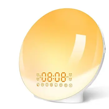 

Natural Wake Up WiFi Voice Control Smart LED Colorful Light Alarm Clock Night Light LED 210mAh FM radio snooze function clock