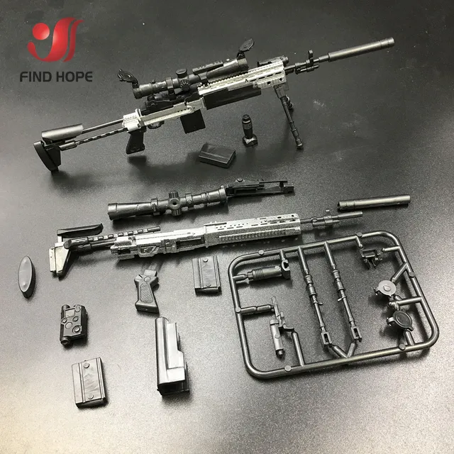 6Pcs/set 1/6 AWM MK14 DSR PSG-1 SVD TAC Sniper Rifle Weapon Assembly Toy Gun Model For Action Figure 4