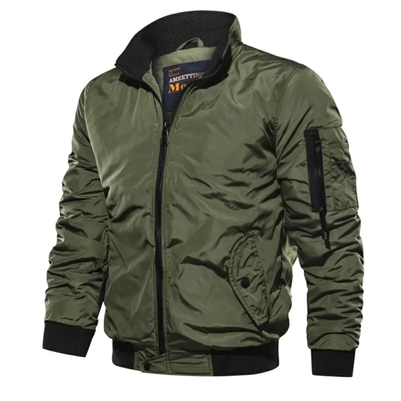 Новая модная удобная осенняя и зимняя мужская куртка повседневная однотонная куртка с воротником-стойкой - Цвет: Армейский зеленый