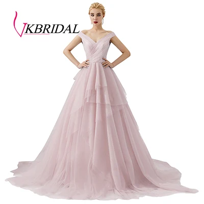 light pink VKbridal длинное вечернее платье голубое многослойное ДРАПИРОВАННОЕ бальное платье строгий халат de Soiree Abendkleider Lang Vestido Longo Festa - Цвет: light pink