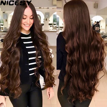 5 Clips Long Wavy Clip In Hair Extensions Synthetic Heat Resistant One Piece False Blonde Hair Black Brown Hairpiece For Women 1