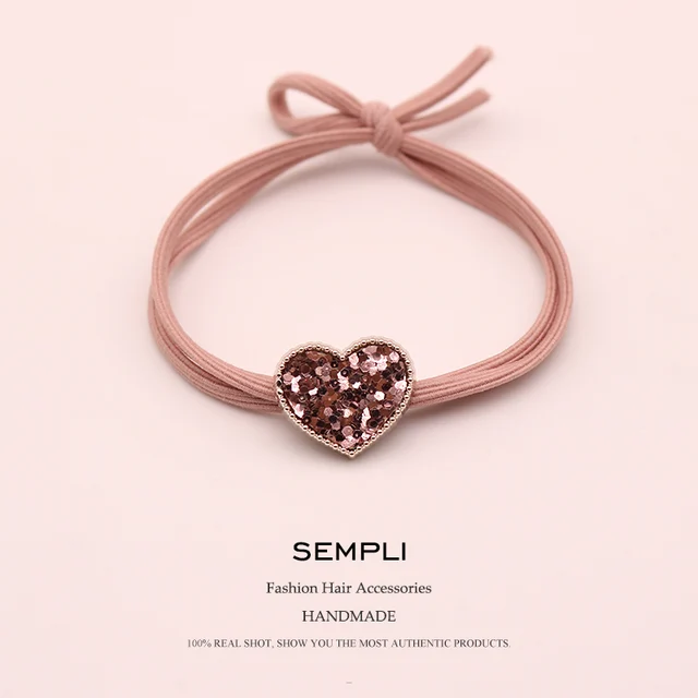 Sempli Pink Color Solid Elastic Hair Bands Love Dog Headband Women Animal Rubber Band Lady Letters Hair Accessories Scrunchie Glitter Love