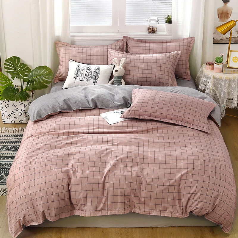 Cama japonesa de 220 × 240 juego de funda nórdica con funda de almohada 175 × 220 funda de edredón rey tamaño cubierta de cama Rosa Plaid manta cubierta