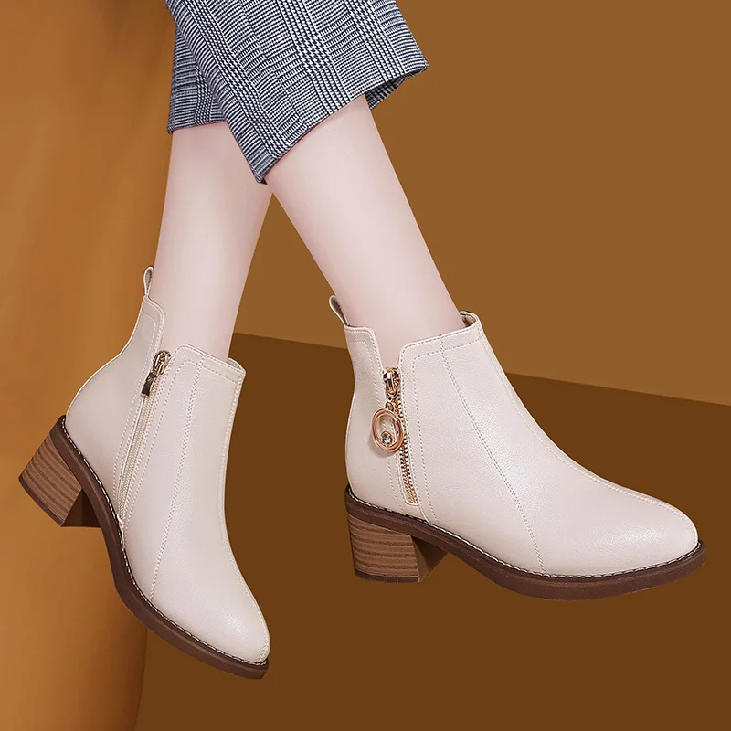 

Martin Boots Children British-Style 2019 New Style Autumn And Winter Versatile Square Heel Leather Boot Women's Semi-high Heeled