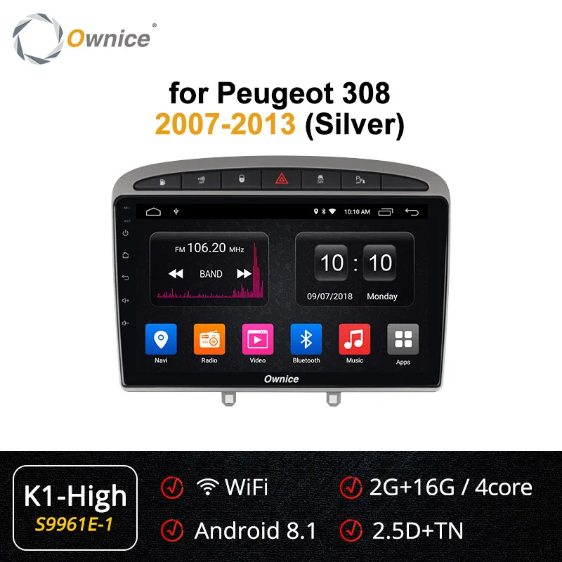 Ownice 2 din автомобильный dvd плеер Android 9,0 авто радио плеер для PEUGEOT 308 408 2008 2009 2010 2011 k3 k5 k6 gps навигации 4 аппарат не привязан к оператору сотовой связи - Цвет: S9961-1 K1 HIGH