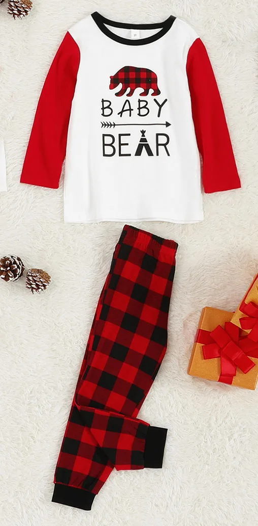 PatPat/осенне-зимняя Рождественская семейная рубашка с длинными рукавами и надписями для родителей и детей клетчатые штаны, пижамы одинаковый комплект - Цвет: Toddler Girl