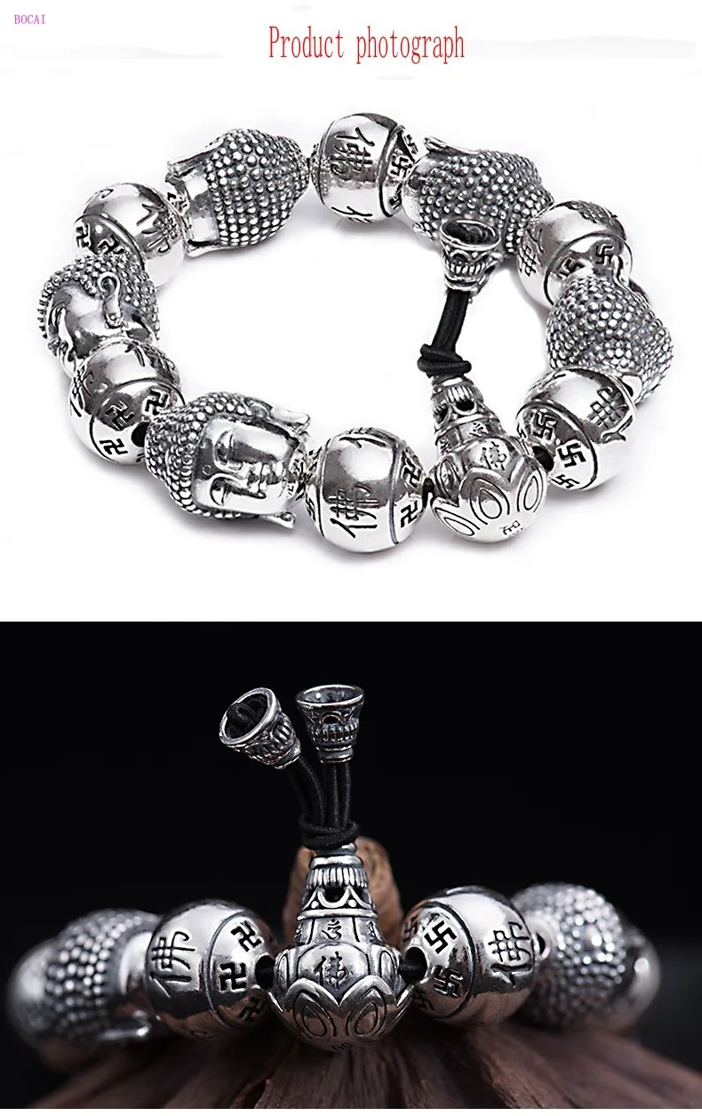 Будда S999, серебряный браслет, чистый серебряный браслет для мужчин, тайский серебряный мужской браслет с бусинами Будды, серебряный браслет для мужчин