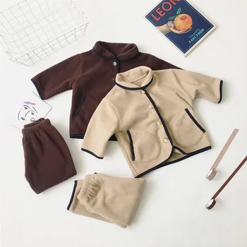 

2020 New Autumn and Winter Boys and Girls Korean Double-Sided Polar Fleece Leisure Tops 2-Piece Baby Comfortable Suit