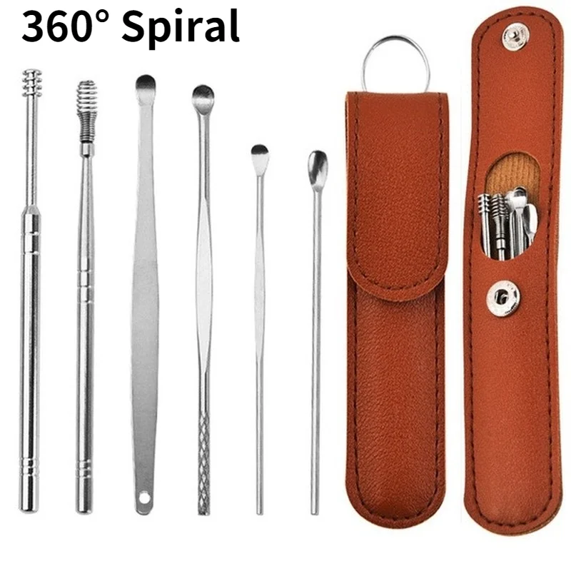 6pcs Ear Wax Remover Cleaning Tools Stainless Steel Earpick Cleaner Removal Set For Baby Adults Use | Красота и здоровье
