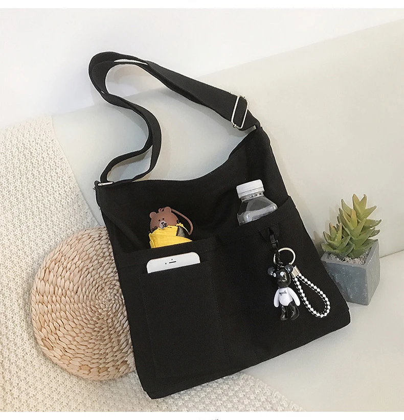 New Lady's Cross-body Bag Canvas Art Plain Color Single Shoulder Bag College and High School Remedial Bag Class Bag