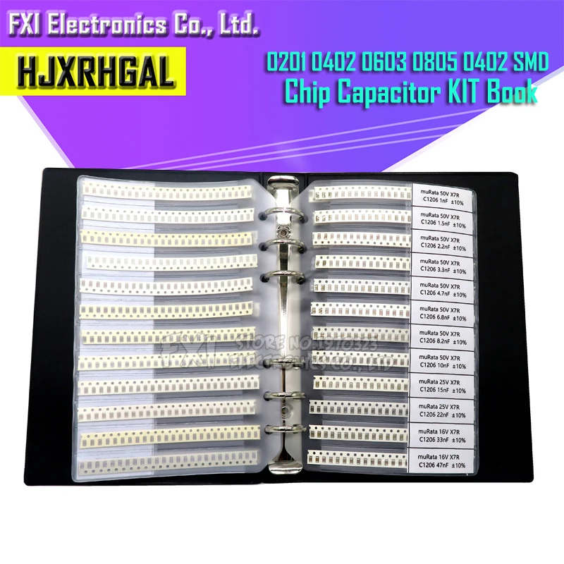 0201 0402 0603 0805 0402 SMD Chip capacitor kit capacitor sample book 38~92Value 950PCS~4600PCS 10uf 10nf 10pf 1nf 10nf 100nf smd capacitor