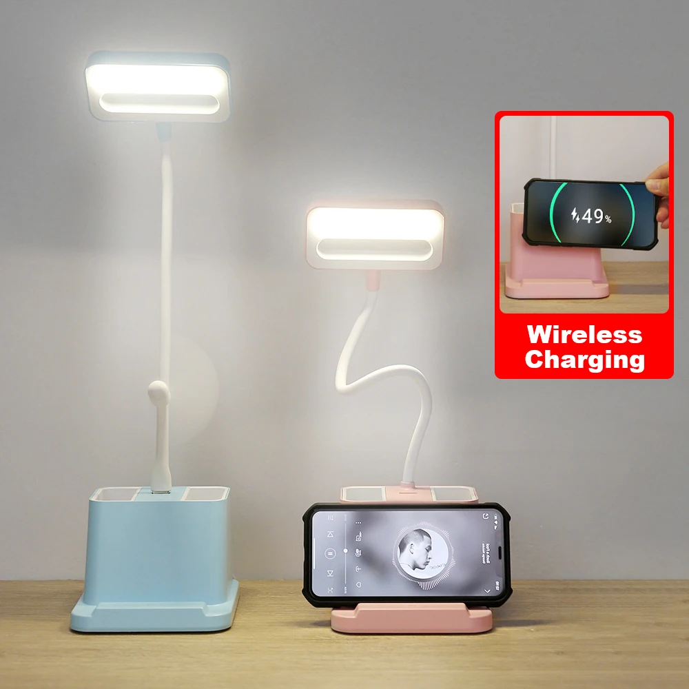 

Wireless Charging LED Stand Desk Lamp Gooseneck Table Lamp USB Rechargeable 1200mAh Led Desk Lamp Touch Study Table 3 Modes