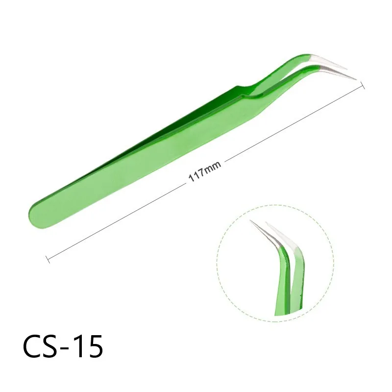 Green Curved Цветной Антистатические Пинцет для наращивания ресниц бровей Нержавеющая сталь комплект Красота точность пинцет Макияж Ремкомплект, инструменты - Цвет: Green Curved