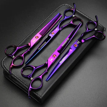 

Xuanfeng Silver Pet Beauty Scissors Cat and Dog Hair Trimming Bending Scissors Scissors 7 Inch 4 Piece Set, Sparse 25%