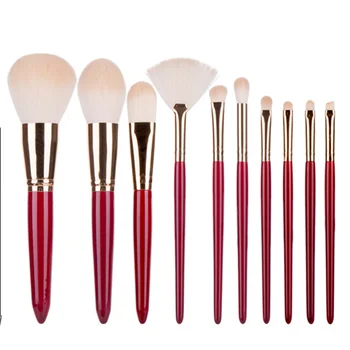 

10pcs Nano Silk Fiber Hair Tip Tail Beauty Makeup Brush Tool Set Soft Cosmetics Brushes Kits (Dark Red)