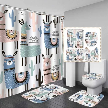 

3D Printing Cartoon Dogs Shower Curtain Set Waterproof Non-slip Toilet Seat Cover Carpets Rugs Bath Mat Bathroom Set Pure Color